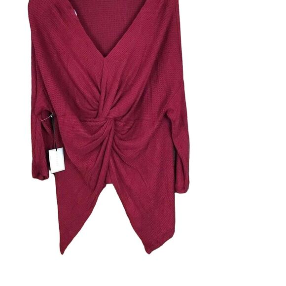 1 State Women’s Large Red Twist Back Blouse Draped Hem Long Sleeve Stretch NWOT - Picture 6 of 9